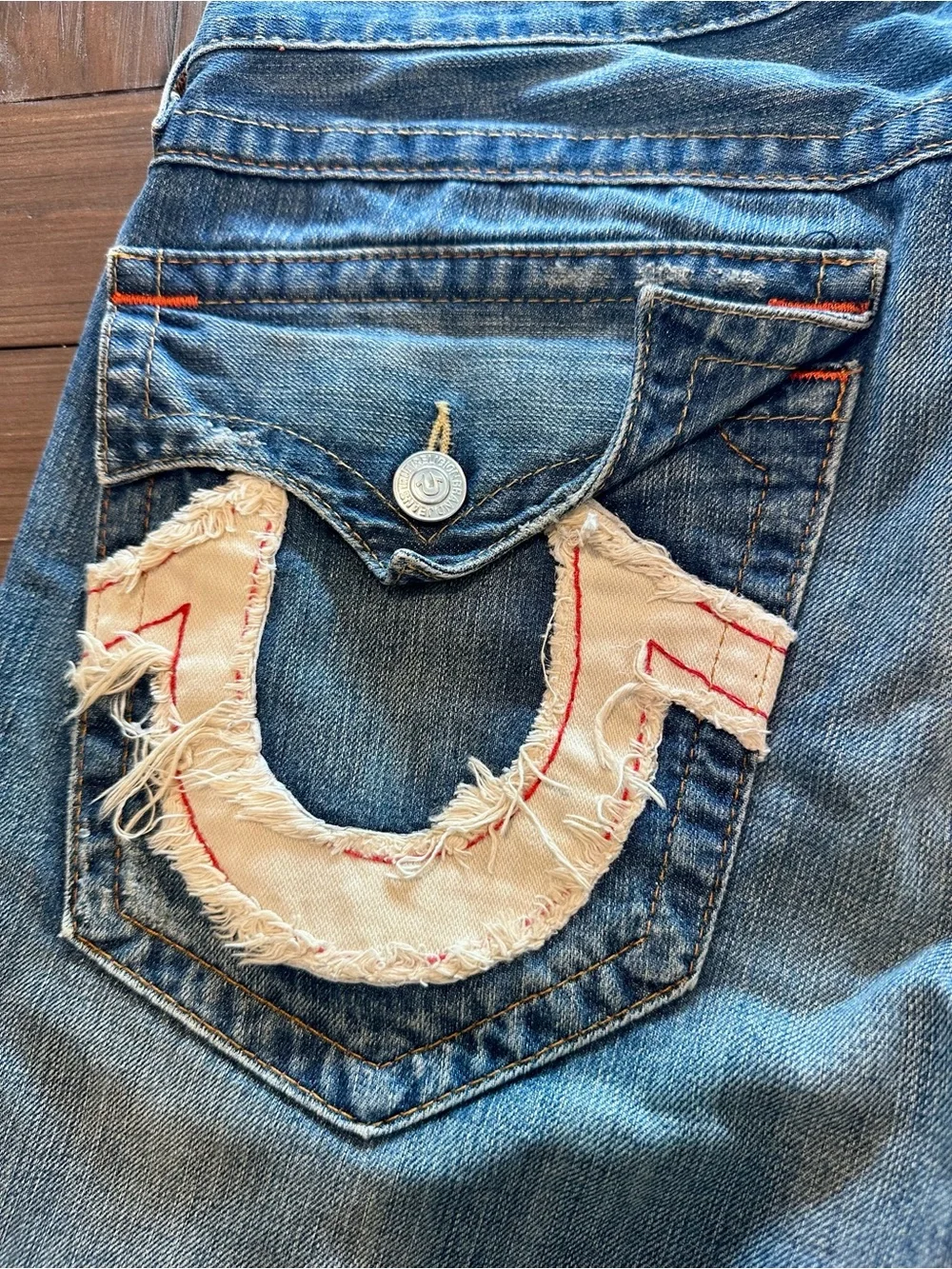 True Religion World Tour Boot Cut Jeans Distressed Horseshoe